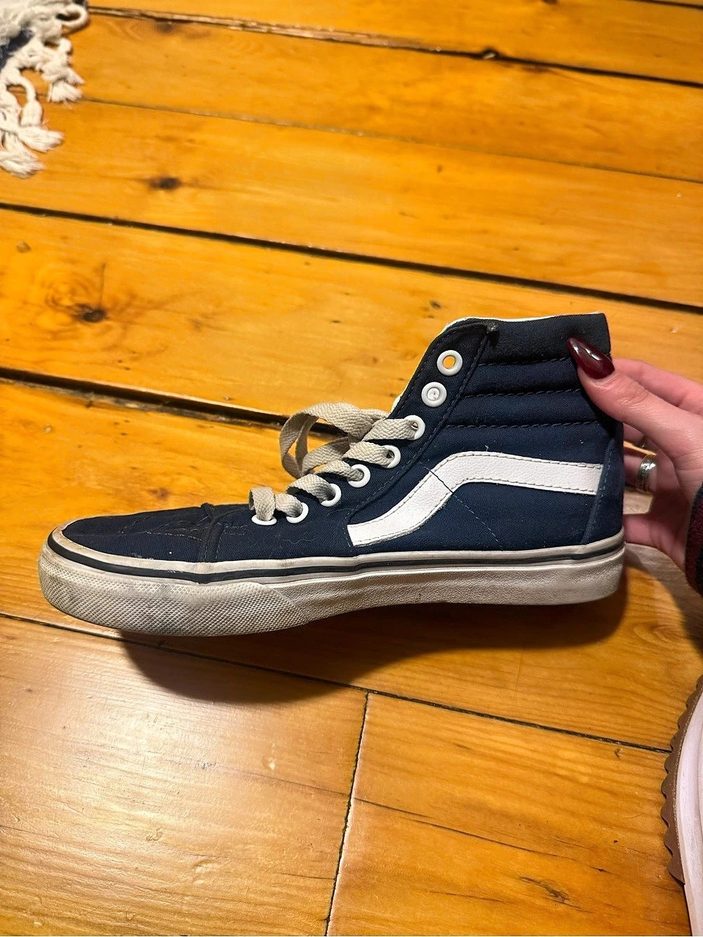 Vans Sk8-Hi Navy High Top Sneakers Blue & White US 6.5 - Picture 3 of 3